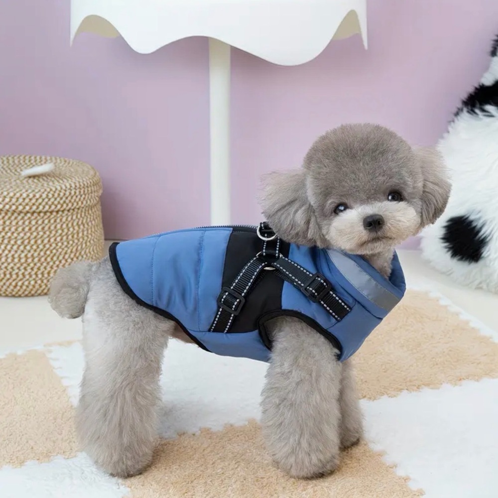 Blue and Black Pet Dog or Cat Puffer Jacket Vest with Night Reflectors - Picture 8 of 12
